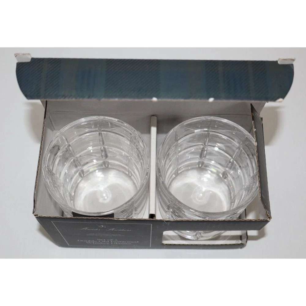 NEW IN BOX BROOKS BROTHERS Set of 2 Double Old Fashioned Whiskey Crystal Glasses